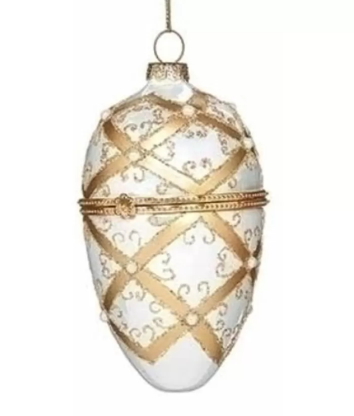 Boutique de Noël Collections*Faberge White/Gold Glass Ornament