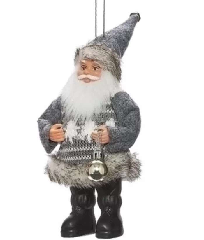 Boutique de Noël Family & Friends*Fabric Santa Claus Ornament, With Grey Sweater