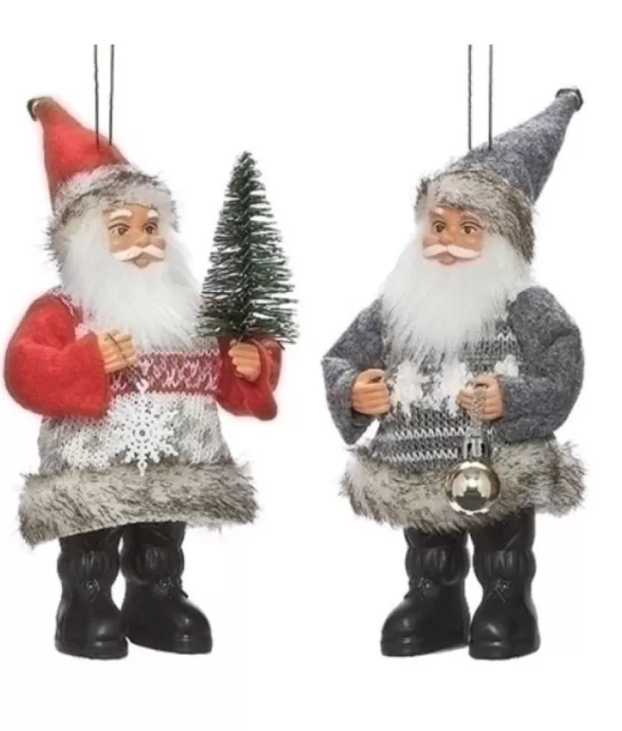 Boutique de Noël Family & Friends*Fabric Santa Claus Ornament, With Grey Sweater