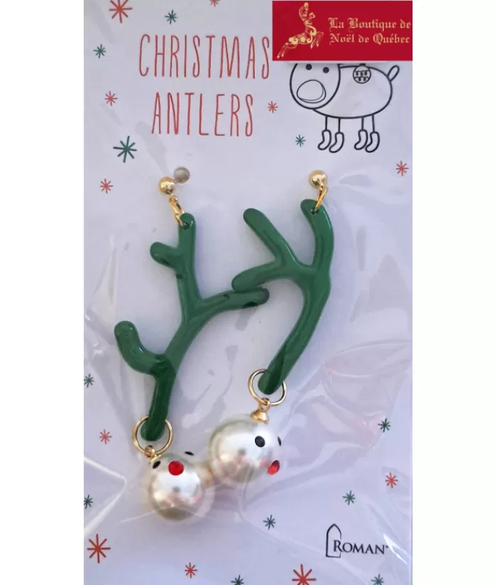 Clearance Festive Earrings, Reindeer Antler Shape, Green Jewelry