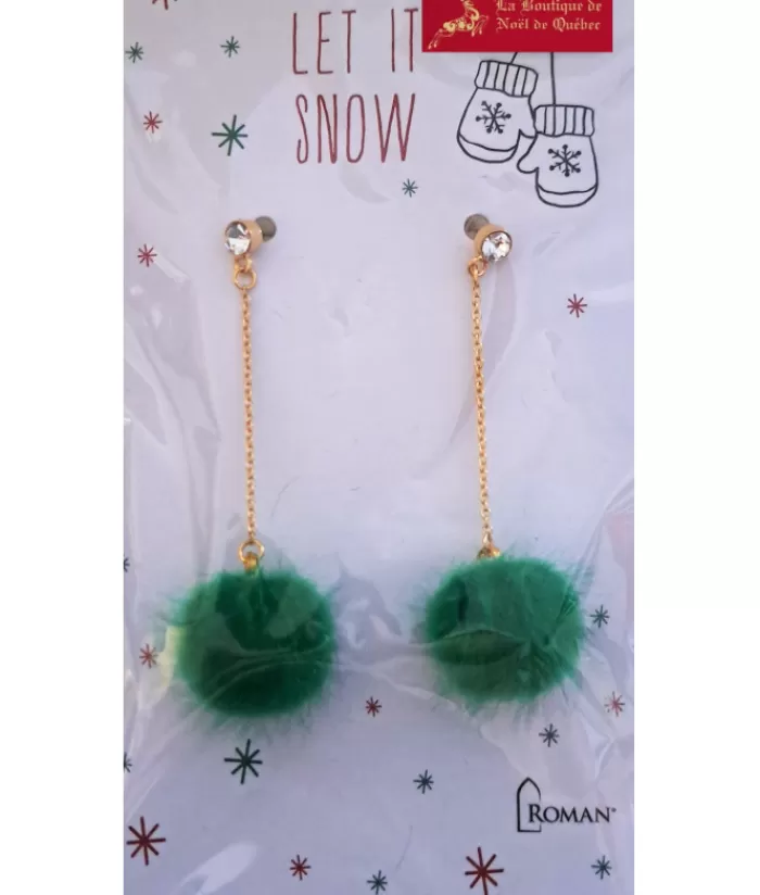 Cheap Festive Green Pompom Earrings Jewelry