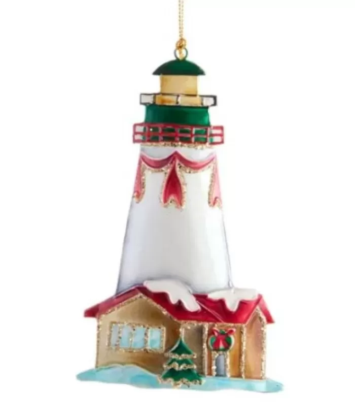 Boutique de Noël Under The Sea*Festive Lighthouse, Tin Metal Ornament