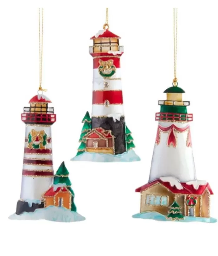 Boutique de Noël Under The Sea*Festive Lighthouse, Tin Metal Ornament