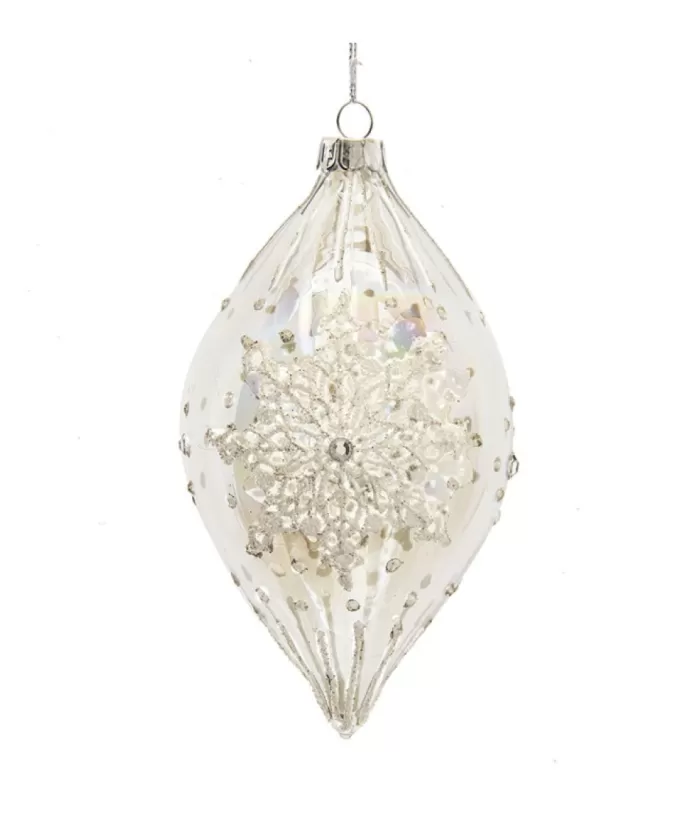 Boutique de Noël Winter Wonderland*Finial Glass Ornament, Snowflake Design, 80Mm