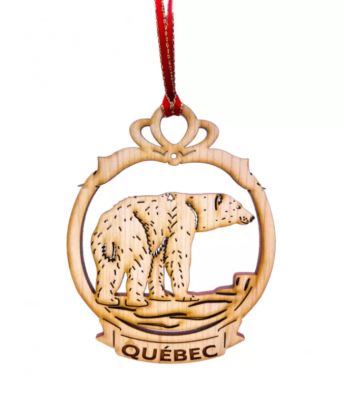 Best Sale Flat Wood Ornament, Polar Bear Quebec Souvenirs Ornaments