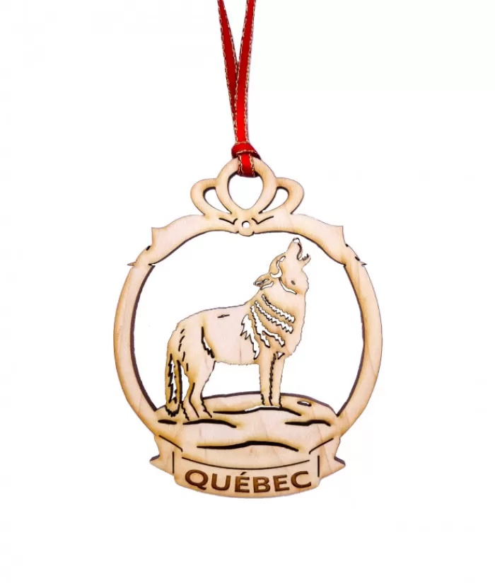 Sale Flat Wood Ornament, Wolf Quebec Souvenirs Ornaments