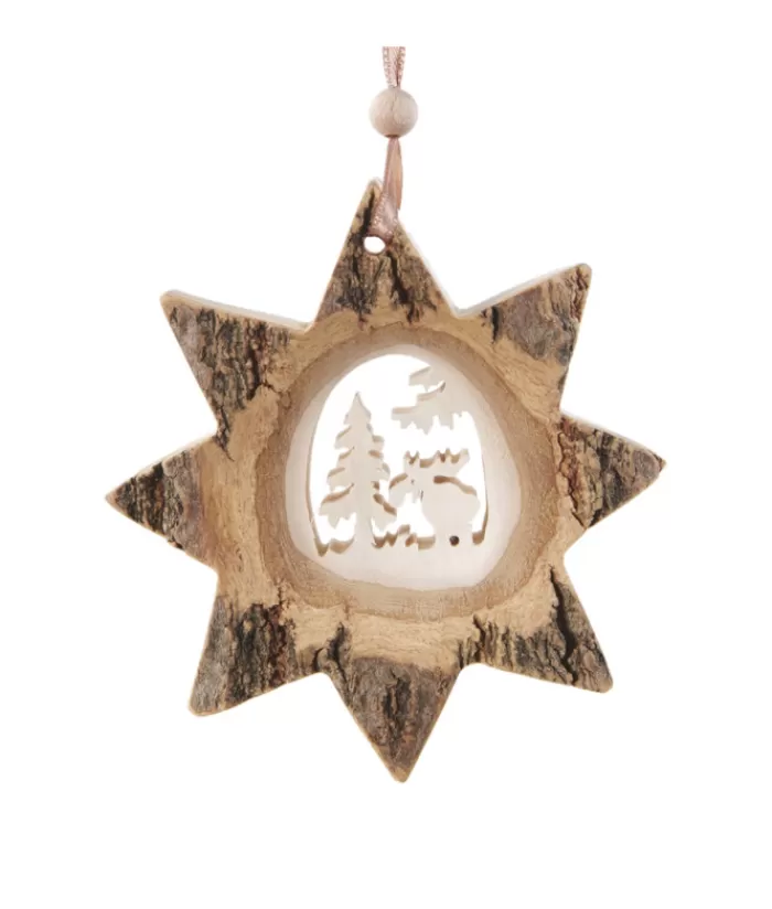 Store German Wood, Ornament, 8 Pointed Star Shape With Moose Animals