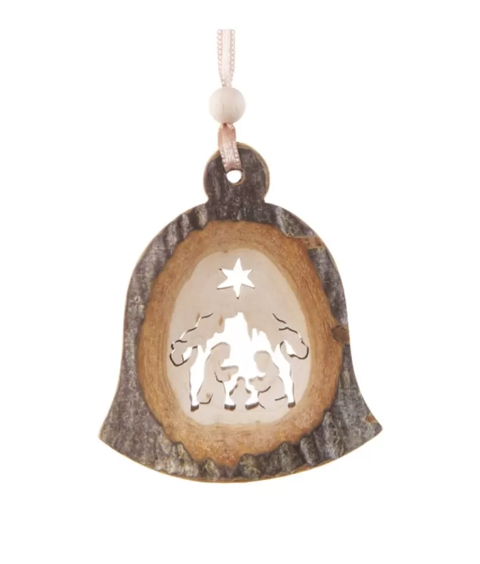 Boutique de Noël Religion*German Wood, Ornament, Bell Shape With Nativity