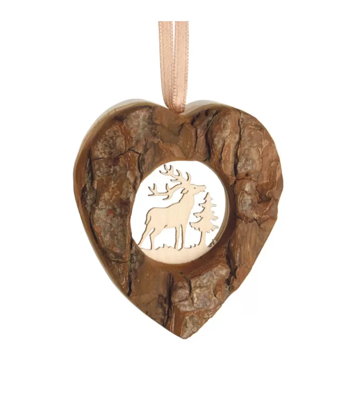 Shop German Wood, Ornament, Heart Shape With Carved Elk Animals