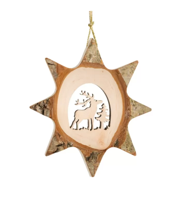 Boutique de Noël Rustic*German Wooden Ornament, 8 Point Star Shape