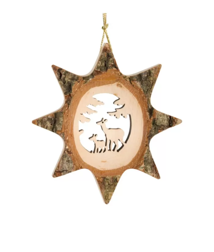 Boutique de Noël Rustic*German Wooden Ornament, 8 Point Star Shape