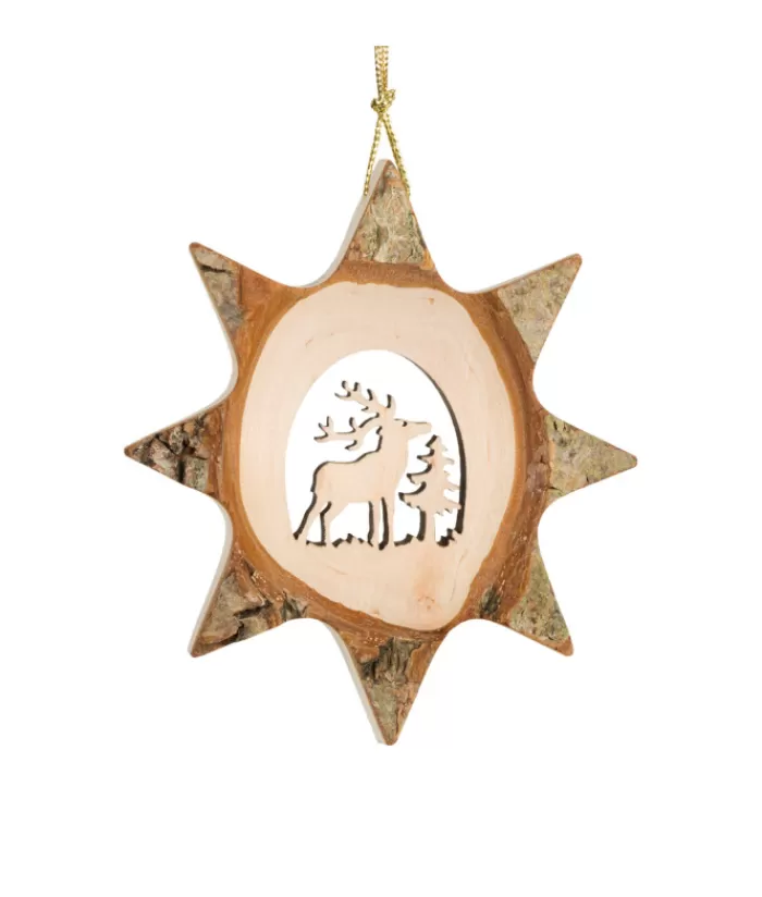 Cheap German Wooden Ornament, 8 Point Star Shape Animals