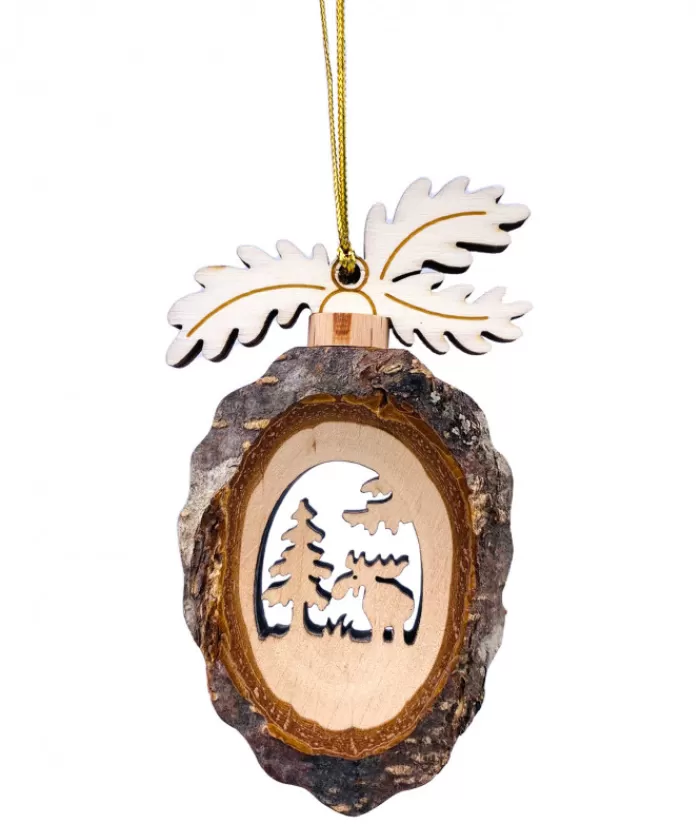 Clearance German Wooden Ornament, Acorn Shape With Oak Leaves Animals