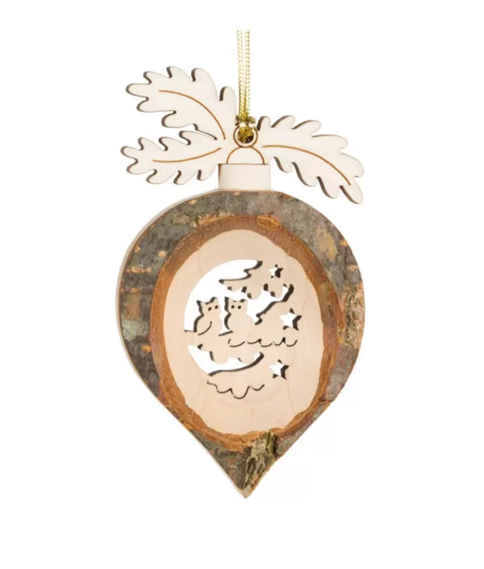 Boutique de Noël Enchanted Forest*German Wooden Ornament, Raindrop Shape With Oak Leaves