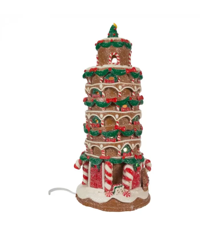 Boutique de Noël Ginger Bread Houses*Gingerbread Tower Of Pisa 10" Led