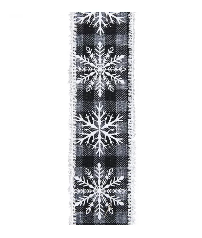 Clearance Gingham With White Snowflake Double Wire Ribbon Ribbons & Bows