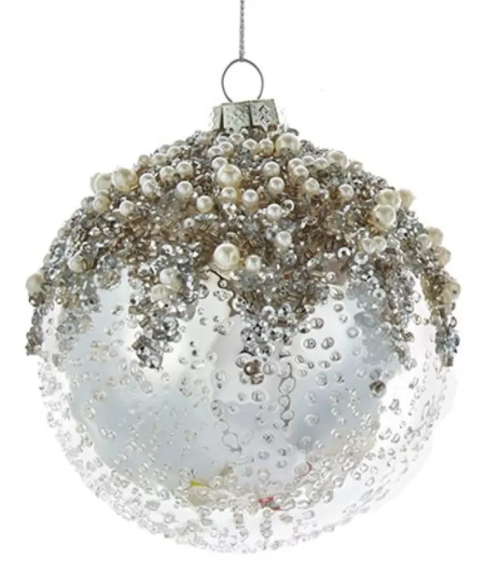 Shop Glass Ball Ornament, Silver And Ice Spangling, With Fake Pearls Snowflakes & Stars