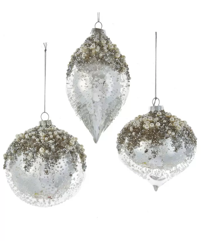 Discount Glass Ball Ornament, Silver And Ice Spangling, With Fake Pearls Seasons Of Elegance