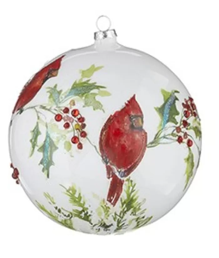Online Glass Ball Ornament, With Cardinals On Holly Branch, 6" Animals
