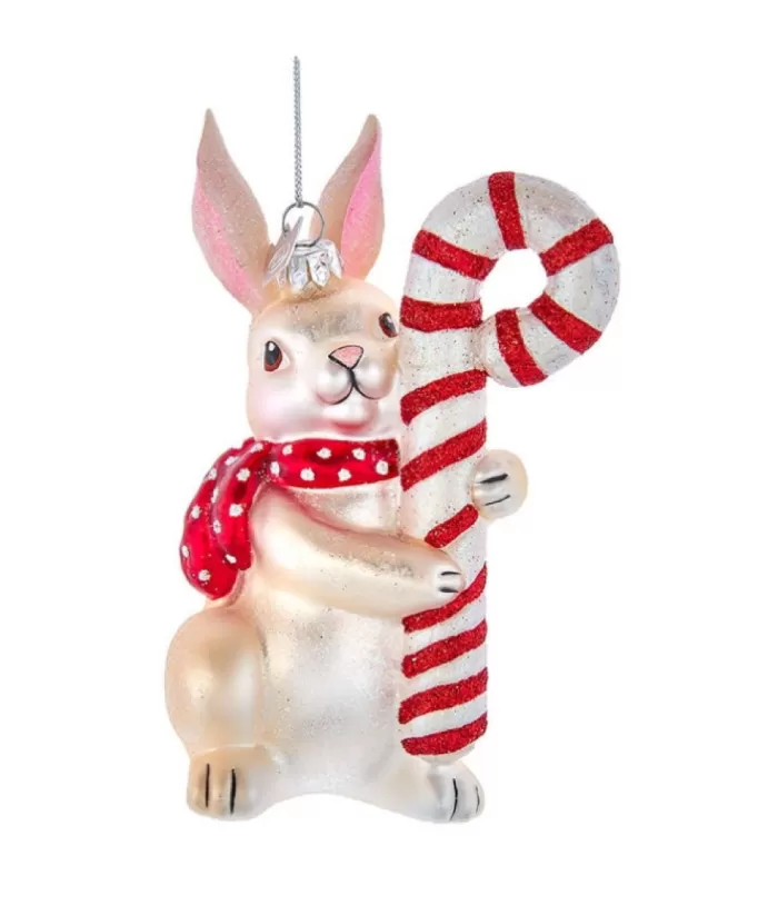 Boutique de Noël Enchanted Forest*Glass Bunny/Candy Cane Ornament