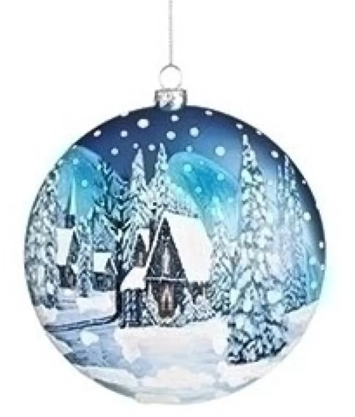Boutique de Noël Religion*Glass Disk Ornament, Winter Forest And Church Scene.