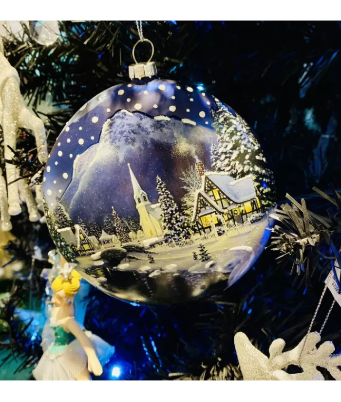 Hot Glass Disk Ornament, Winter Scene With Mountain Miscellaneous