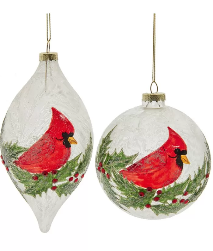 Clearance Glass Finial Ornament With Cardinal Animals