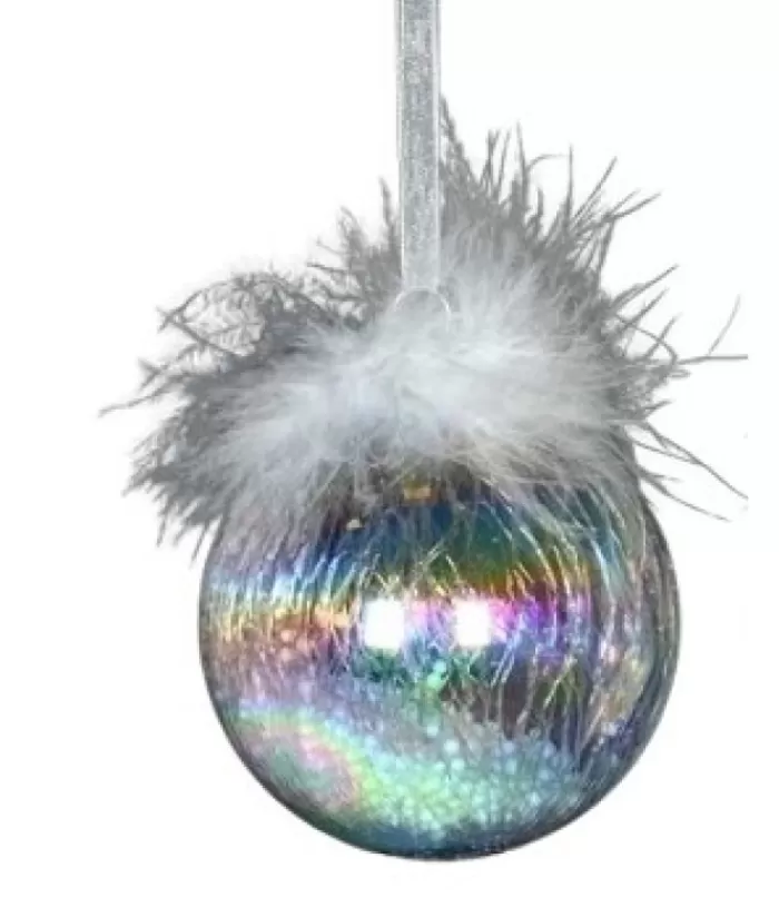 Online Glass Ornament, 80Mm, Iris Ball With Feather Decoration Seasons Of Elegance
