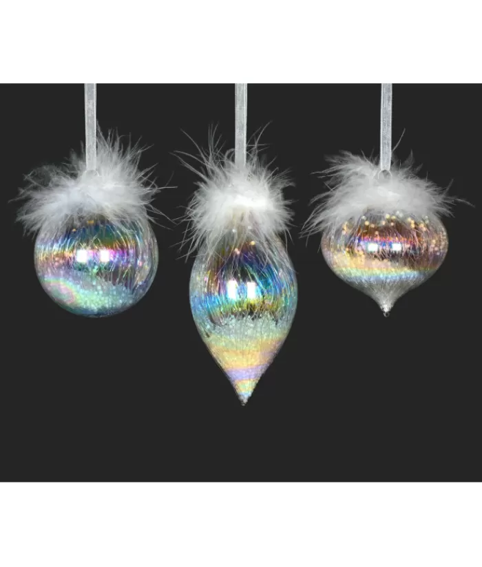 Clearance Glass Ornament, 80Mm, Iris Onion With Feather Decoration Seasons Of Elegance