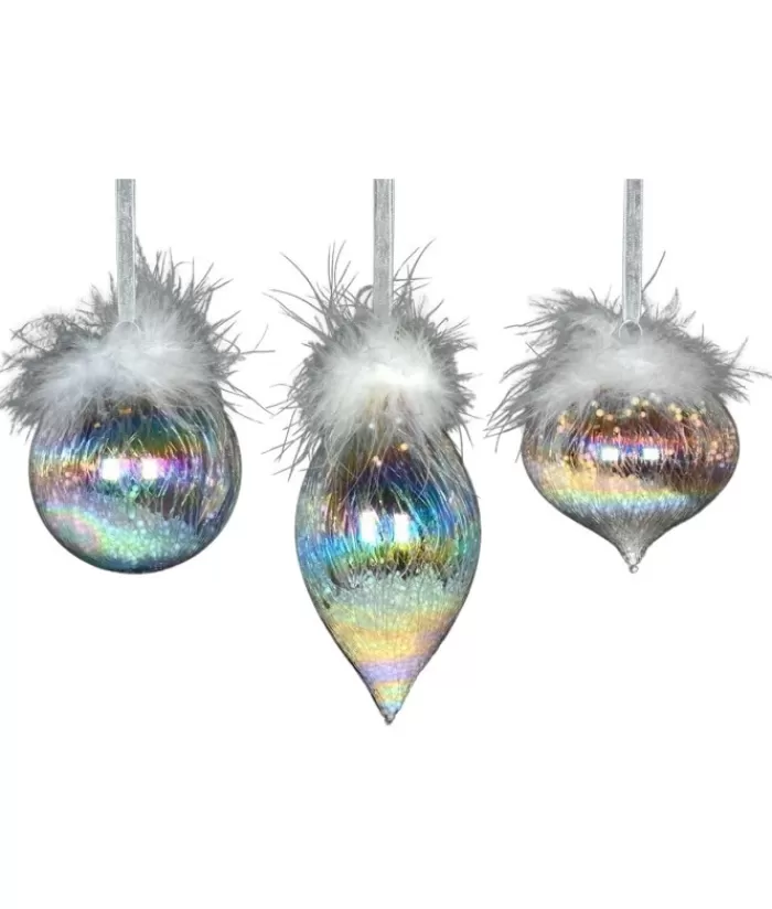 Clearance Glass Ornament, 80Mm, Iris Onion With Feather Decoration Seasons Of Elegance