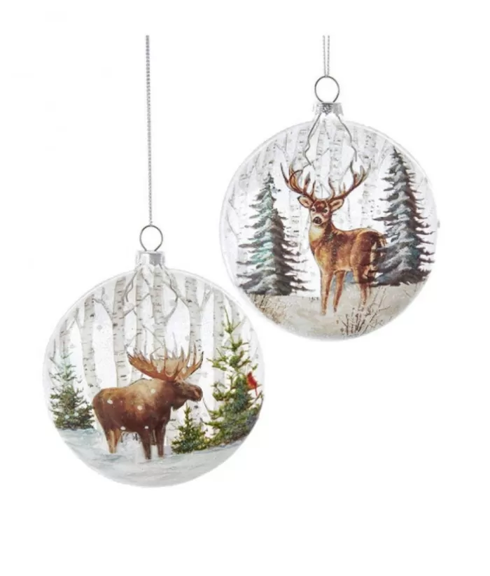 Boutique de Noël Enchanted Forest*Glass Ornament, Deer In Woods, Disc Shaped.