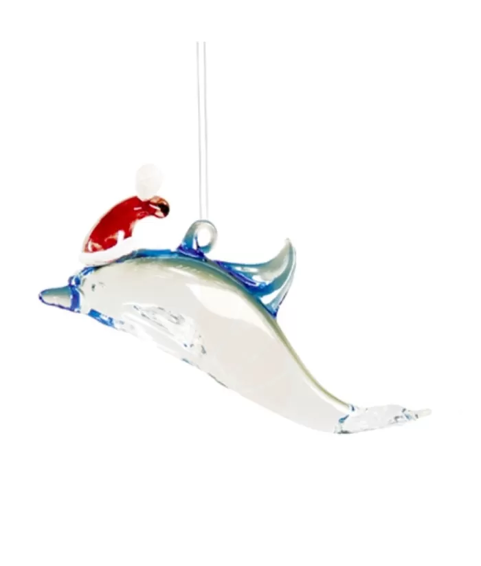 Boutique de Noël Under The Sea*Glass Ornament Dolphin Red Hat