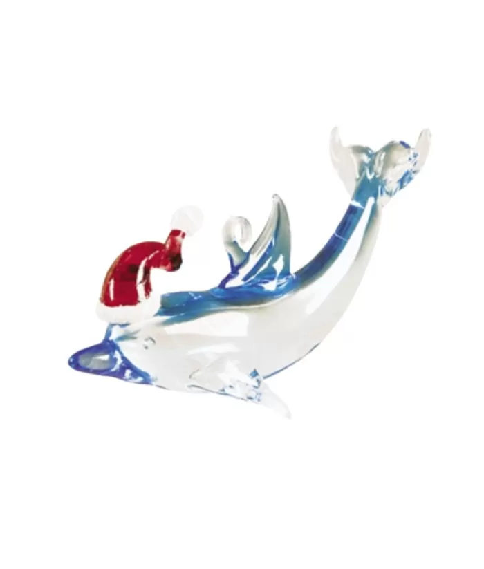 Boutique de Noël Under The Sea*Glass Ornament Dolphin Red Hat