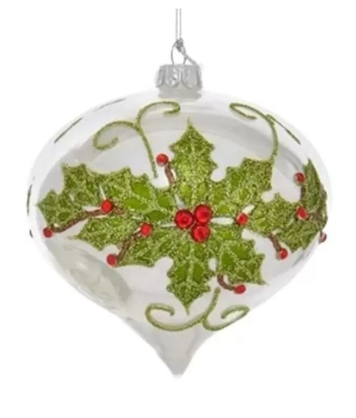 Boutique de Noël Collections*Glass Ornament, Holly Design Onion Ball