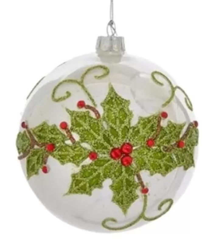 Boutique de Noël Christmas Classics*Glass Ornament, Holly Design Round Ball