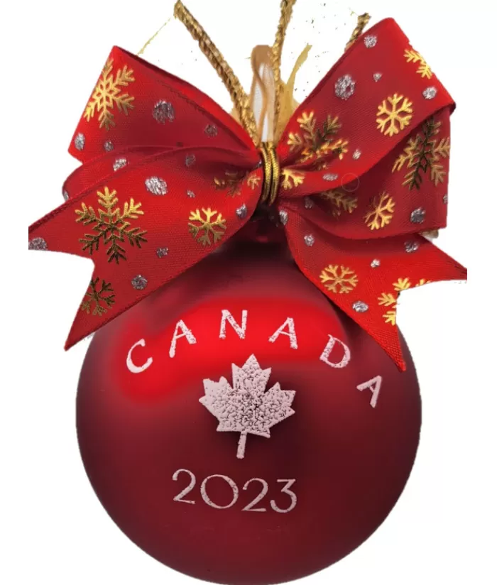 Best Glass Ornament, Momento Of Canada 2023, Hand Decorated. Red. Our Custom Made Souvenirs