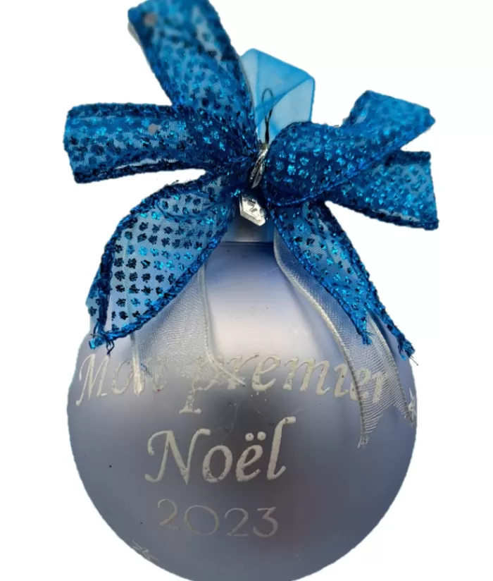 Online Glass Ornament, Mon Premier Noel 2023 Souvenir, Hand Decorated. Family & Friends