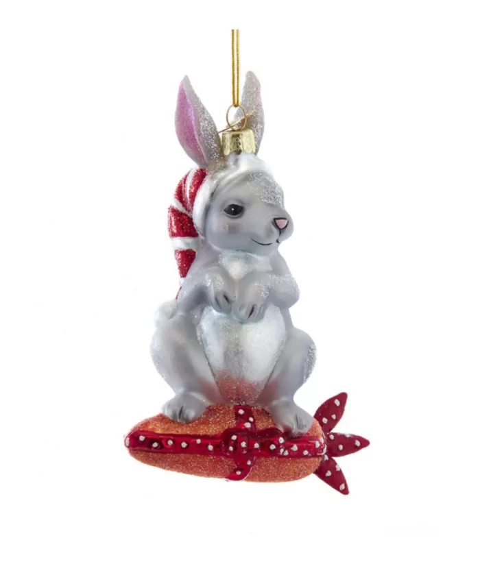 Boutique de Noël Enchanted Forest*Glass Ornament, Rabbit On A Gift Wrapped Carrot