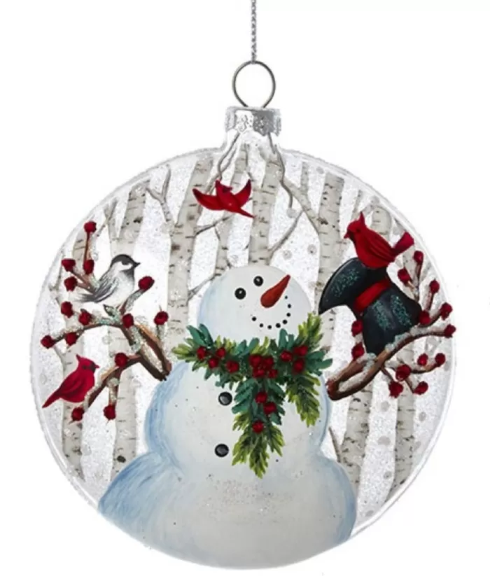 Boutique de Noël Enchanted Forest*Glass Ornament, Snowman With Cardinal