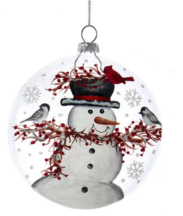 Outlet Glass Ornament, Snowman With Cardinals Snowmen