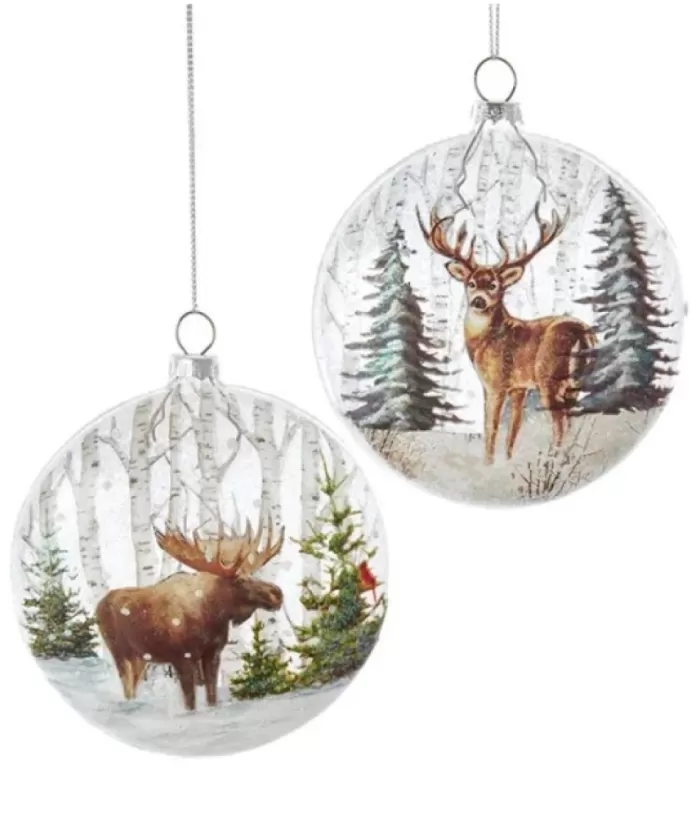 Boutique de Noël Enchanted Forest*Glass Ornament With Moose