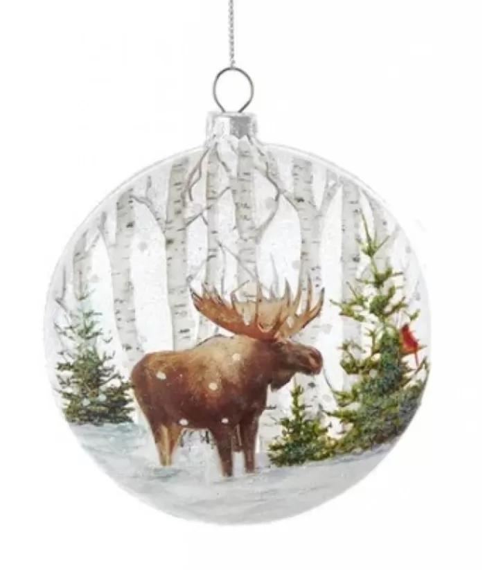 Boutique de Noël Enchanted Forest*Glass Ornament With Moose