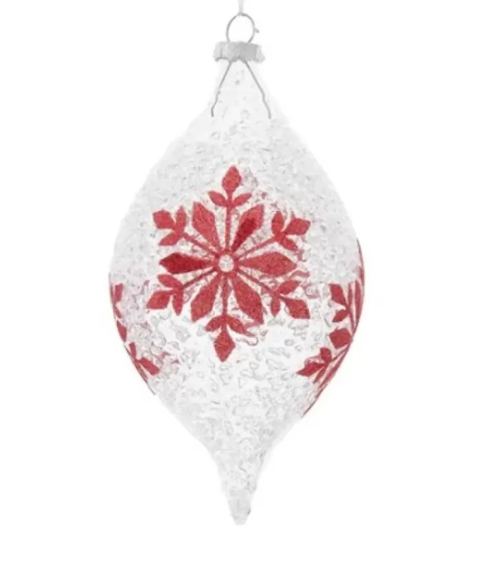 Boutique de Noël Rustic*Glass Ornament With Red Snowflake