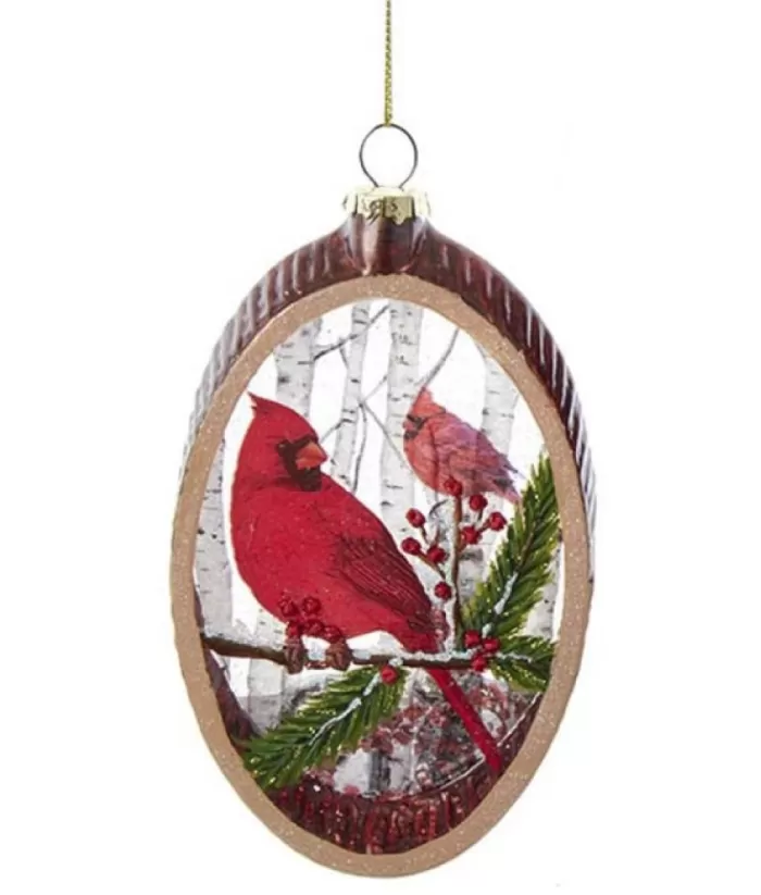 Boutique de Noël Birds & Owls*Glass Oval Ornament With Cardinal