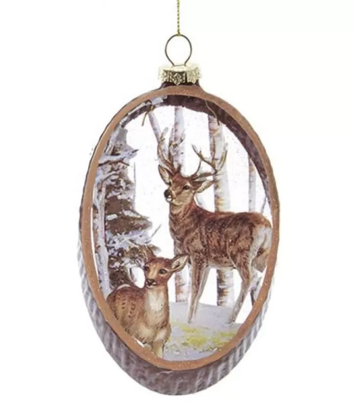 Boutique de Noël Enchanted Forest*Glass Oval Ornament With Deer