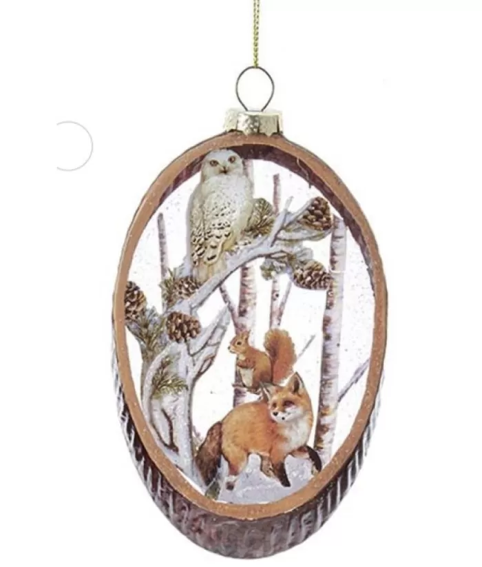 Boutique de Noël Birds & Owls*Glass Oval Ornament With Fox And Owl