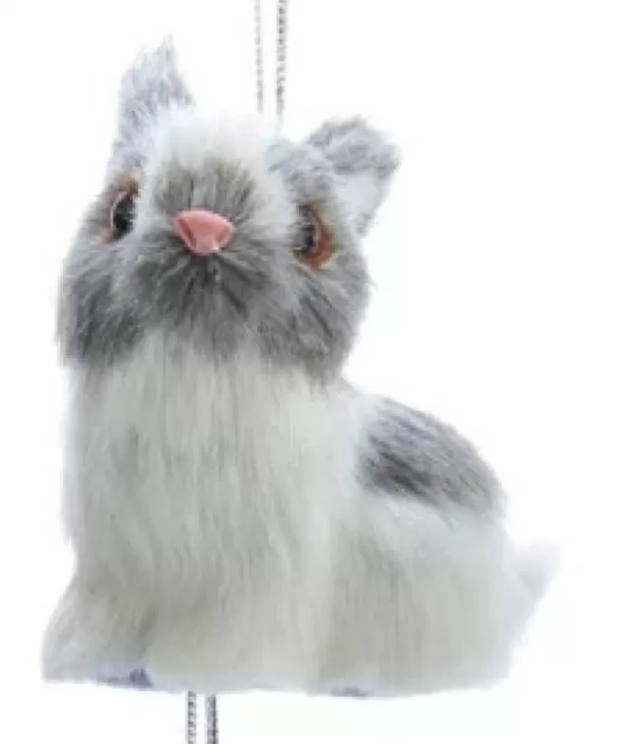 Boutique de Noël Enchanted Forest*Grey And White Furry Bunny Ornament