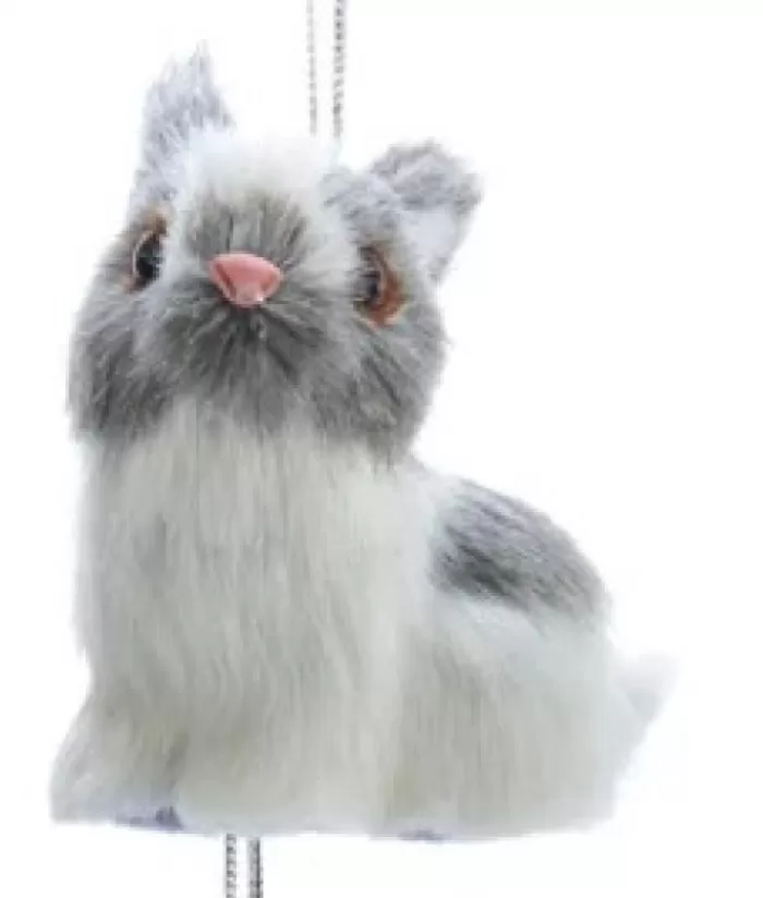 Best Sale Grey And White Furry Bunny Ornament Animals