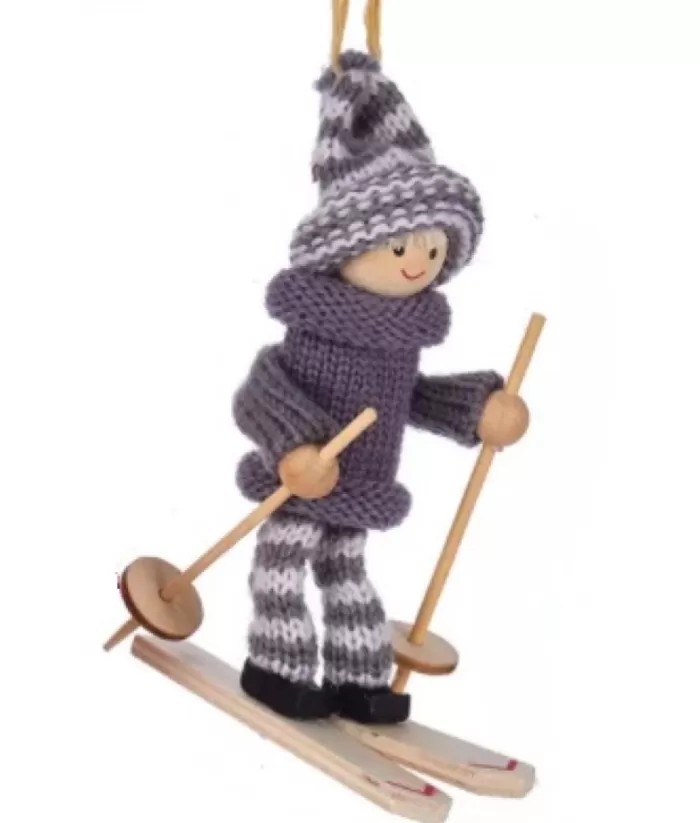 Boutique de Noël Rustic*Grey Skier Ornament