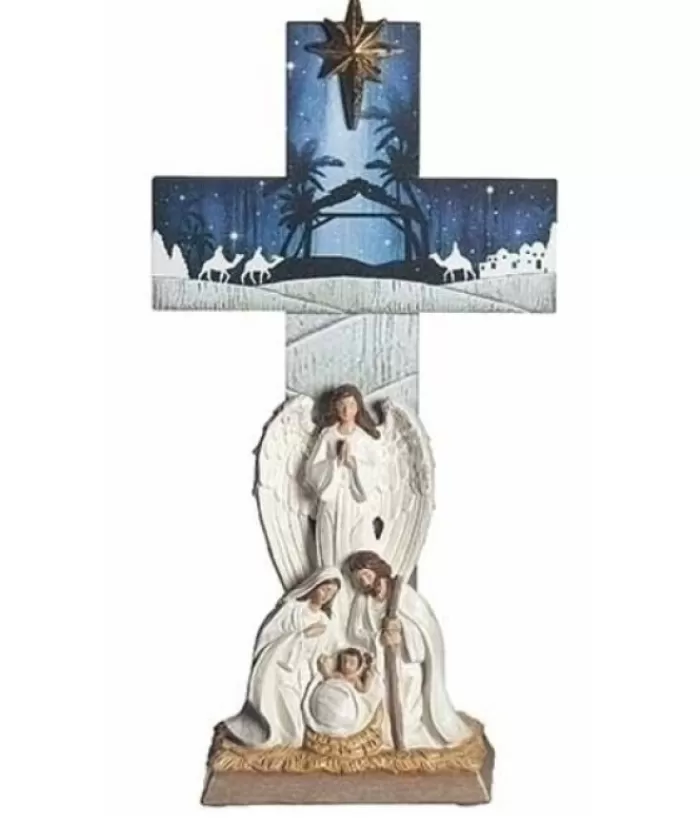 Shop Holy Family Scene With Gabriel And Holy Cross Background Miscellaneous